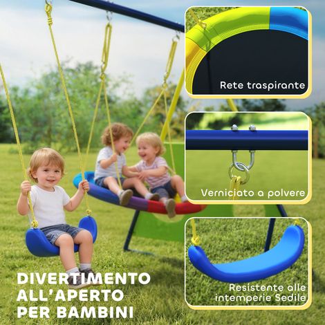 Ensemble balançoire 4-en-1 enfant 3-8 ans : 2 sièges, panier basket et but football, jeu jardin multifonction (1/5)