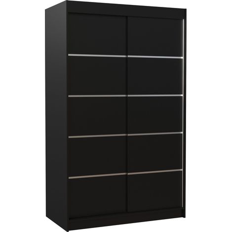 Petite armoire de chambre noir avec 2 portes coulissantes Benko 120cm (1/5)