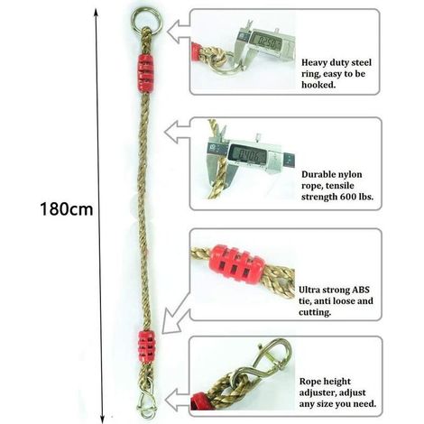 Cordes de balançoire réglables en nylon militaire – Charge maximale 600 lb – Pour hamac et balançoire – Mousquetons en acier inoxydable