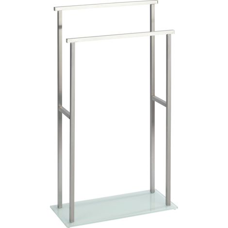 WENKO Portasciugamani da bagno a terra Debar, con 2 barre portasciugamani, in acciaio inox e vetro, 20x83x46 cm, opaco - bianco (1/6)