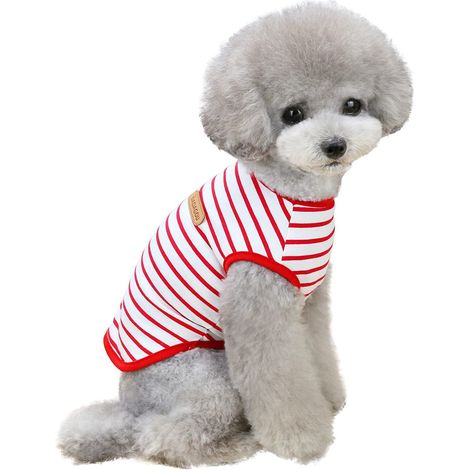 T-shirt Rayé Rouge et Blanc pour Chien et Chat - Vêtement d'été Léger et Confortable en Coton pour Animaux de Compagnie (1/5)