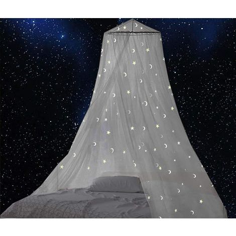 Mosquitera para cama doble, dosel con estrellas y luna fluorescentes, brilla en la oscuridad, dosel para cama, protección contra insectos para bebé, cuna, dormitorio (1/5)