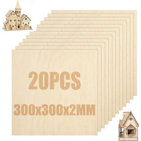 Lot de 20 Contreplaqué 2 mm, 300 x 300 mm x 2 mm Panneau de Contreplaqué, Planche de Bois Pour Pyrogravure Bricolage Artisanate en Bois Modèles et Peintures (1/5)