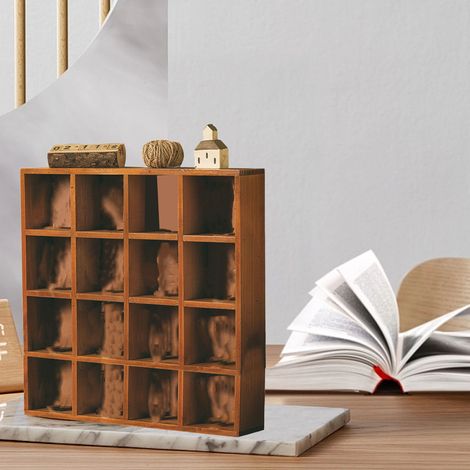 Vitrine Murale en Bois pour Figurines Collection Retro Modèle 16 Cases Multiples Grids Matériau Bois Massif Métal Décor Style Vintage Espaces Stockage (1/5)