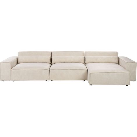 Left Hand 4 Seater Modular Sofa Beige Velvet Sectional Couch Sofa with Black Legs Modern Living Room HELLNAR (1/5)
