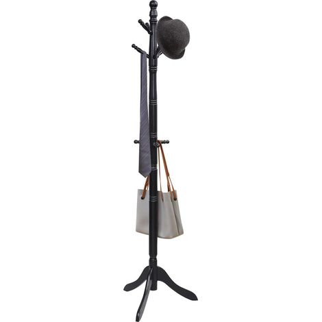 GOPLUS Porte-manteau en Bois d’Hévéa avec 9 Crochets,Pratiques et Base de Trépied Stable,Assemblage Facile,pour Entrée,Chambre,Noir
