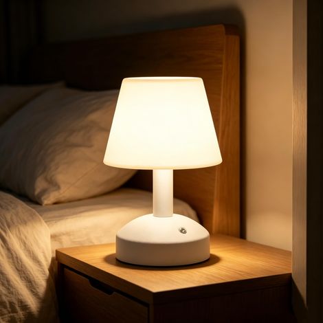 Petite Lampe de Table LED Sans Fil, Batterie 5000mAh, Portable, Étanche, Intensité Variable, pour Salle de Bain, Chambre et Extérieur, Blanc, Plastique PE (1/5)