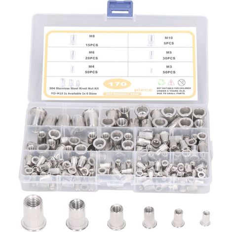 170 écrous à rivets en acier inoxydable M3-M10 304, écrou fileté à tête plate durable (1/5)