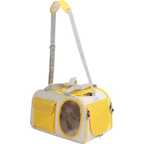 Sac de transport pour chat grande capacité en tissu Oxford respirant, souple et portable, idéal pour les voyages en extérieur (jaune) (1/5)