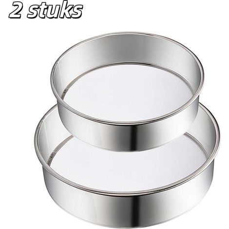 2 setacci per farina in acciaio inox, setaccio a maglia fine, 60 mesh, setaccio rotondo per cuocere torte e pane, diametro 15 cm e 20 cm, argento (1/5)