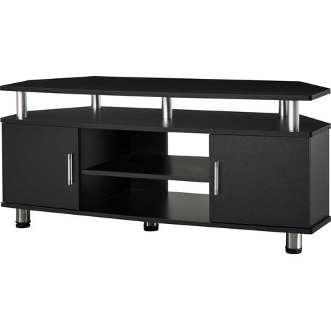 Mobile/panca porta TV in legno per televisori fino a 55 pollici con ampio piano, armadietti con ante e vano a giorno per soggiorno o camera da letto, 120 x 40 x 52 cm, nero.
