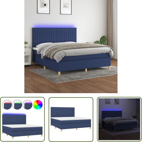The Living Store Boxspringbett mit Matratze & LED Blau 180x200 cm Stoff - Boxspringbett - Doppelbett - Schlafsystem - Lattenrost - Bettauflage (1/5)