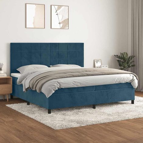 vidaXL Sommier à lattes de lit et matelas Bleu foncé 200x200cm Velours (1/5)