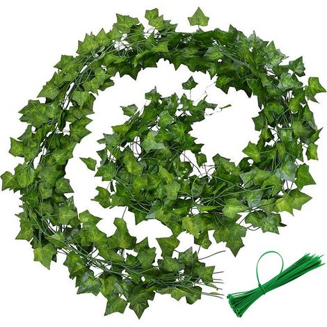 12Pcs x 2m Lierre Plantes Artificiel Guirlande avec 20pcs Attaches Câble Vigne Artificielle Faux Feuillage Intérieur Exterieur Retombant Decoration pour Chambre Balcon Jardin Bureau Fête (1/5)