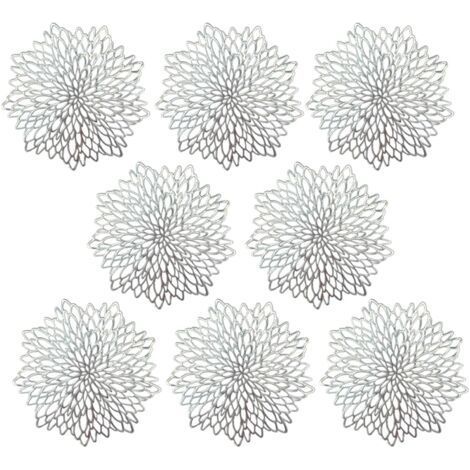 Sets de Table, PVC Lot de 8 Sets de Table Tapis de table Décor Lavables Tapis de Sous-verres Isolants Creux Résistants à la Chaleur Tapis de Table en PVC Résistant, Argenté (1/5)