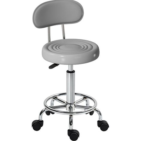 Drehbarer höhenverstellbarer Rollhocker mit Rückenlehne, graues Kunstleder, OKMYHOME (1/5)