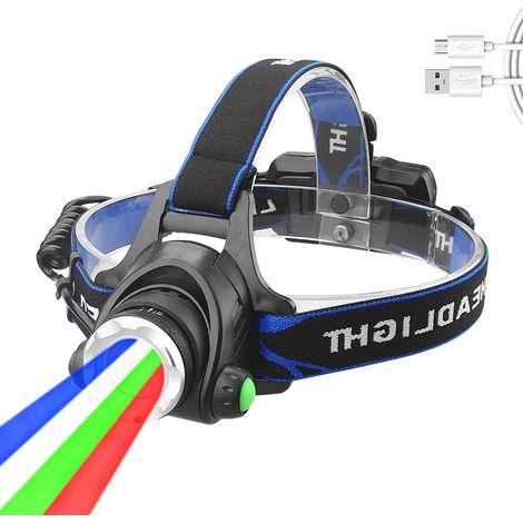 Lampe Frontale Multicolore 4 en 1, Lampe Frontale LED Rechargeable avec Lumière Rouge, Verte, Blanche, Bleue, Frontale 4 Couleurs 800 lumens Zoomable pour la Peinture, la Photographie, le Camping (1/5)