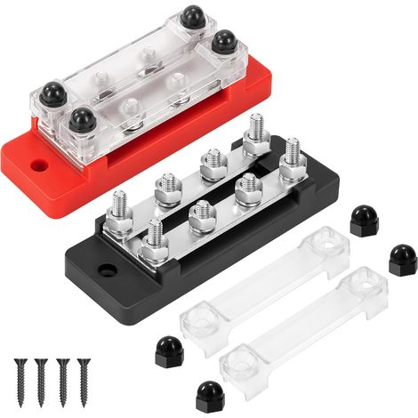 Bloc de Distribution D'alimentation 12V-48V DC BusBar 150A Barres de Distribution D'énergie 2 Voies avec 8 x M6 Boulons de Borne pour Voiture Bateau Rouge Noir 2 Pièces (1/5)