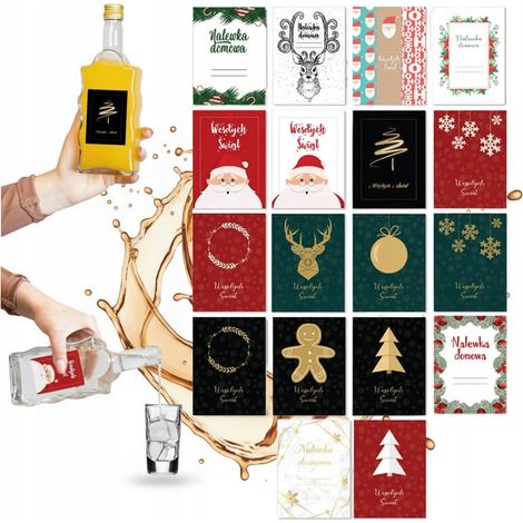 10 etiquetas navideñas para botellas de licor, cordial, vino, alcohol o regalos.