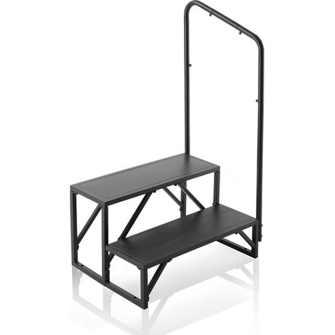 VEVOR Marchepieds pour Camping-cars 2 Marches, Escabeau de Caravane Charge 199,58 kg, Acier au Carbone Epaissi, avec Main Courante, Antiderapant pour Entree et Sortie en Toute Securite, pour Remorque