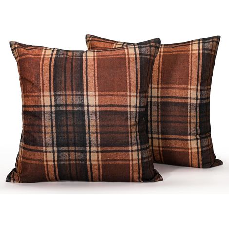Housse de Coussin Décorative, Carreaux Automne, 50x50, Lot de 2, Design Chalet, Lit Chambre, Rouge Brun, Motif Lignes Croisées, Cadeau Pendaison Crémaillère, Assorti au Canapé Neutre (1/5)