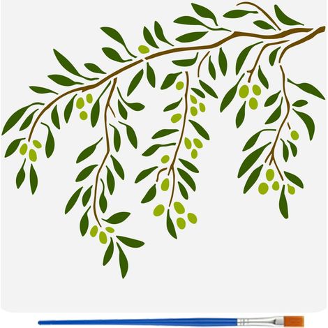 Pochoir de Peinture de Branche D'Olivier Avec 1 Pinceau en Plastique 30X30cm Modèles de Branches de Feuilles Réutilisables Pochoir Artisanal Thème Plantes pour Bois Tissu Murs Meubles (1/5)