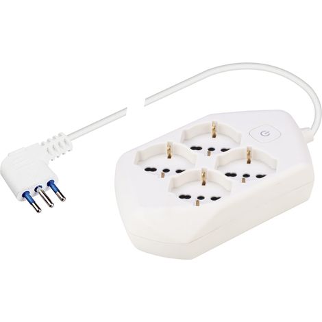 Prise Multiple carrée avec 4 Prises P40 Pluristandard Prise Gain de Place Grande 16 A 1,5 m Câble et Interrupteur Blanc PP2504XL (1/5)