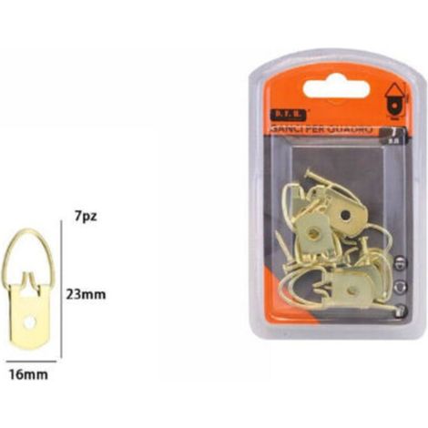 Set 7 Pcs Golden Hooks For Picture Frames Wall Hanging 16x23mm 07998