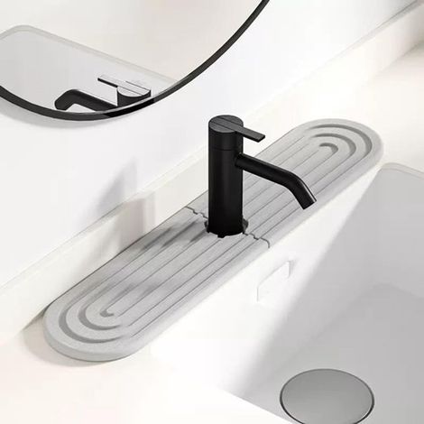 Tapis absorbant en terre de diatomées – tapis égouttoir – tapis d'évier – tapis égouttoir de cuisine à séchage rapide – revêtement pour lavabo – absorbant – résistant à l'humidité – gris – 60 x 10 cm (1/5)