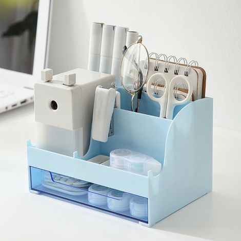 Boîte De Rangement Bureau À Tiroir - Plastique - 16 x 11,5 x 10,7 cm - Pour Stylos Et Fournitures De Bureau - Usage Maison École Bureau - 1 Pièce (1/5)