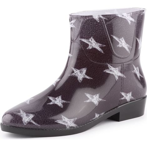 Ladeheid Kurze Gummistiefel Damen Elegant Regenstiefel Damen mit Muster LAZT201802 (Schwarze/Weiße Sterne 101M, 38 EU)