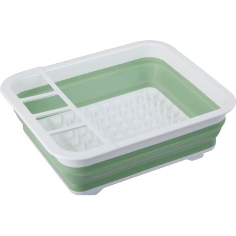 Premier Housewares Green White Collapsible Dish Rack / Cutlery Drainer Rectangular Portable Compact Convenient for Everyday Use w37 x d31 x h13cm (1/5)