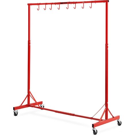 Support à Peinture Carrosserie, Hauteur Réglable 1,5-2 m, Capacité de Charge 30 kg, 8 Crochets, 4 Roues Pivotantes, pour Séchage de Peinture Automobile, Ateliers de Réparation, Garage, Rouge (1/5)