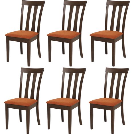 Set 6x sedie cucina sala soggiorno HHG-451 legno massello, struttura scura cuscino arancione