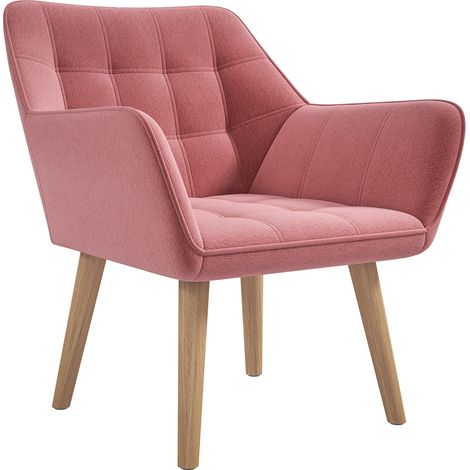 Accent Chair, Arm Chair with Wide Arms, Slanted Back, Thick Padding Rubber Wooden Legs for Living Room, Pink (1/5)