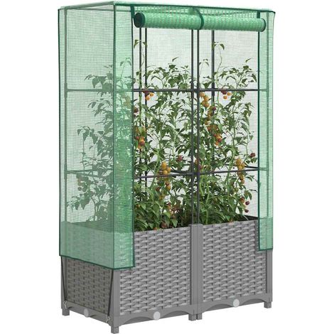 Hochbeet mit Gewächshaus-Aufsatz Rattan-Optik 80x40x138 cm