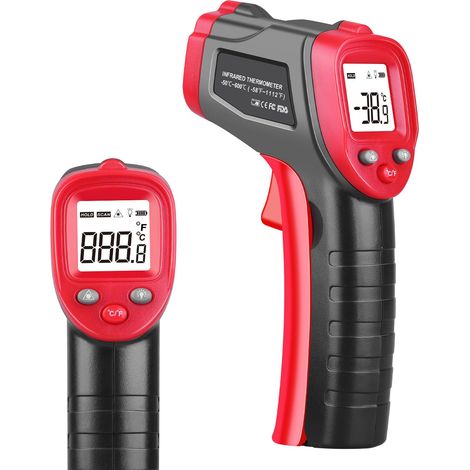 Infrarot-Thermometerpistole, berührungslose Laser-Thermometerpistole, Temperaturpistole für -50 °C bis 550 °C, Temperaturpistole mit einstellbarem Emissionsgrad, Temperaturmesspistole