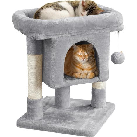 Arbre à Chat Design avec Niche et Plate-Forme Arbre-griffoir Tour pour Chat Hauteur 59cm Gris Clair (1/5)