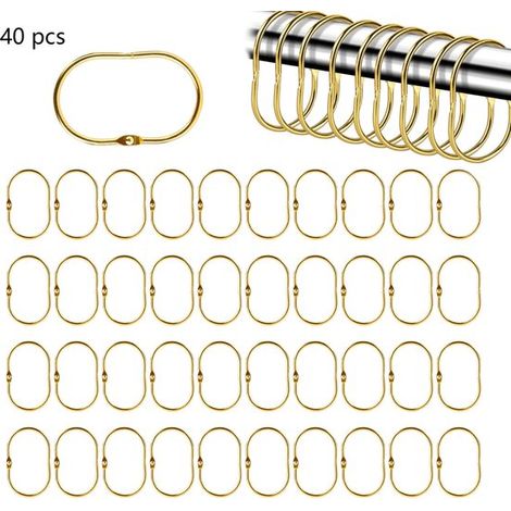 40 anillas para cortinas, metal, 3,8 x 6,5 cm - Aptas para colgar cortinas y cortinas de ducha - Color oro (1/5)