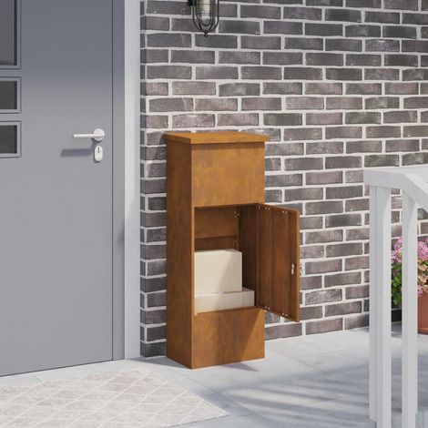Boîte à colis extérieure avec serrure en acier patiné, rouillée, 44,5 x 29 x 110,5 cm - PANGIVO (1/5)