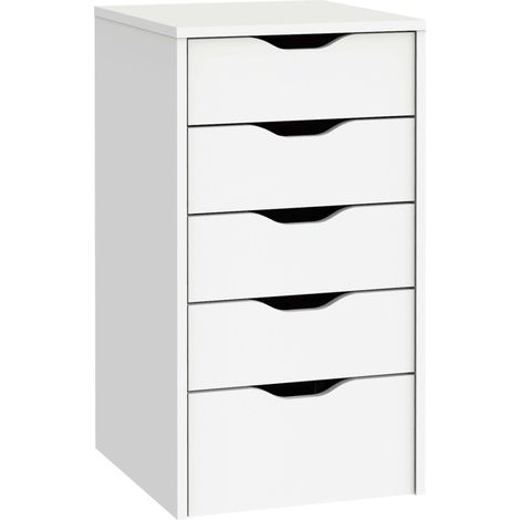 Mobimarket – Commode 5 tiroirs blanche en mélamine – Dimensions 71 x 40 x 43 cm – Tiroirs avec glissières métalliques – Meuble de rangement moderne