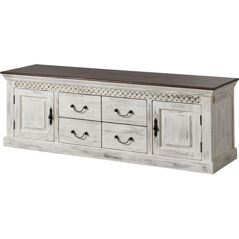 Mobile TV Mango/Acacia bianco Cerato 180x50x60 cm montato CASTLE-ANTIK 104 (1/3)