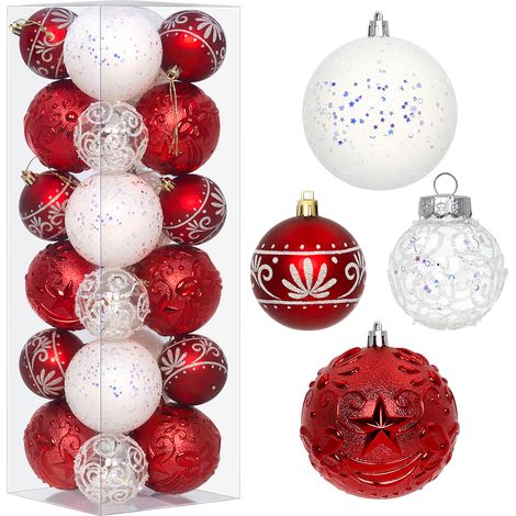 StarryLights Weihnachtskugel-Set in Rot und Weiß - elegante Weihnachtsdekoration (1/5)