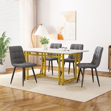 Table à manger 120x70 cm avec 4 chaises, set moderne en velours gris foncé, table avec pieds en fer doré, pour cuisine et salle à manger (1/5)