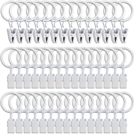 45 Stück Vorhangringe mit Clips – weiß, starke Vorhang-Clips, Spannstangen-Halterungshaken, dekorative Haken für ID-Metalllochvorhänge und Fensterrahmen FLITI