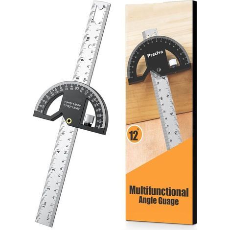 Angle Protractor, Marking and Measuring Ruler for Woodworking, 300mm Stainless Steel Woodworking Ruler Tool, 0-180° Angle Finder for Painting, Drawing, and Measuring (1/5)