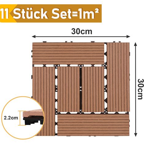 Wolketon WPC Terrassenfliesen, 30x30 cm, 66er Spar Set für 6m², Braun in Holzoptik, für Garten Balkon Bodenbelag mit Drainage und Klicksystem (1/3)
