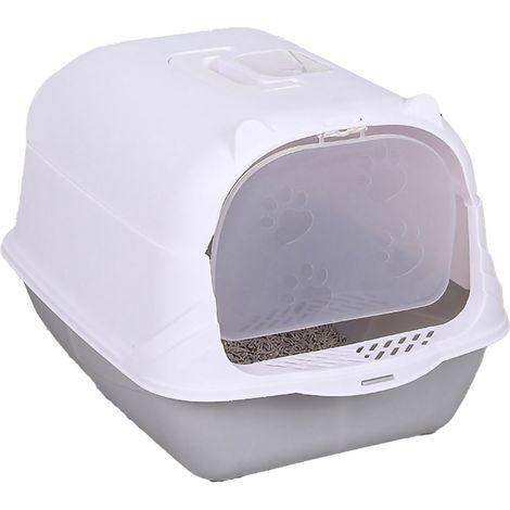 Grand bac à litière pour chat entièrement fermé avec porte isolée, toilettes malodorantes, fournitures pour animaux de compagnie (sac déodorant au charbon actif avec pelle grise) (1/5)
