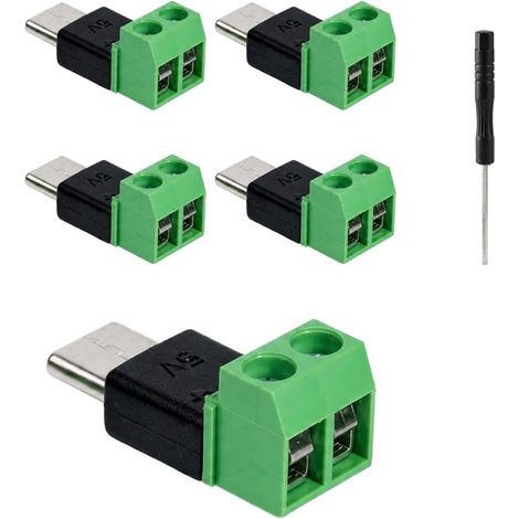 5er-Packung lötfreier 2-Pin-USB-C-Adapter, Typ-C-Stecker auf 2-Pin-Anschluss, 5V 3A Ladeadapter, keine Datenübertragung, Crimpanschluss für Mobiltelefone (1/5)