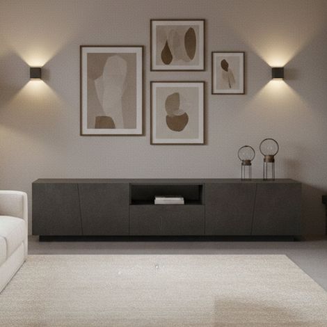 Dmora Mueble para TV para salón, Made in Italy, Mueble para TV con 4 puertas y 1 cajón, 220x43h46 cm, color Gris pizarra, con embalaje reforzado (1/5)